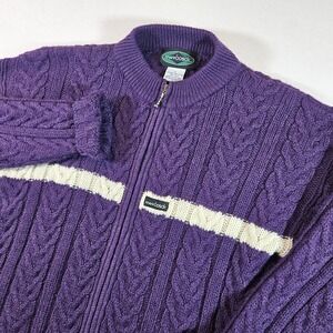 Vintage Mambosok Purple Cable Knit Full Zip Sweater Womens L Wool Cotton Blend